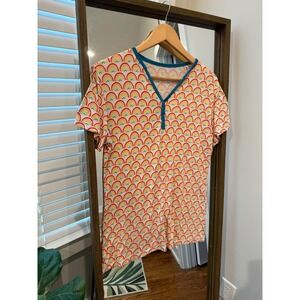 Sleepies Rainbow Print Short Sleeve V Neck Henley Sleep Shirt Top Womens Small
